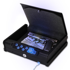 Gun Safes for 2 Pistols with 3 Quick-Access Fingerprint，Passcode，Key.with Voice Prompt Pistol SafeHandgun Safe, Hand Gun Lock Box for Home Drawer Car Bedside Nightstand